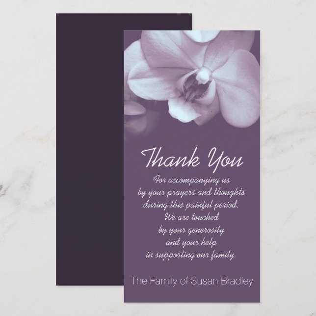 Orchid Purple Sympathy Thank you Photo Card (Front/Back)