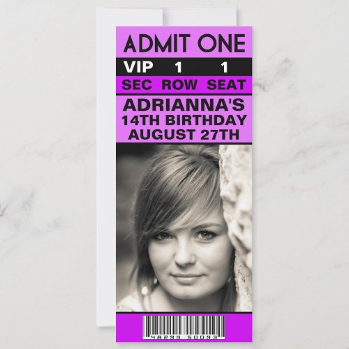 Orchid Purple VIP Photo Ticket Birthday Party Announcement