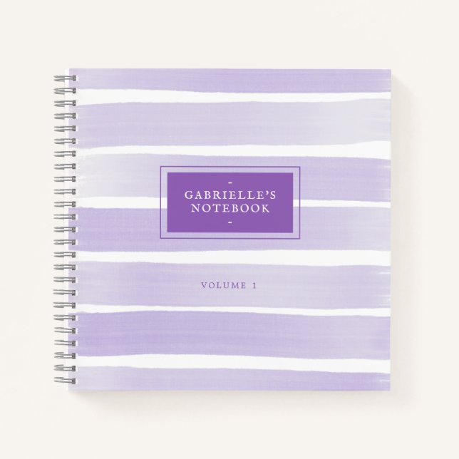 Orchid Purple Watercolor Stripe Personalized Notebook (Front)