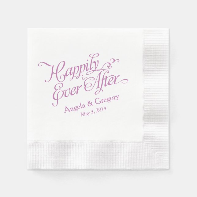 Orchid Purple White Happily Ever After Wedding Paper Napkins (Front)