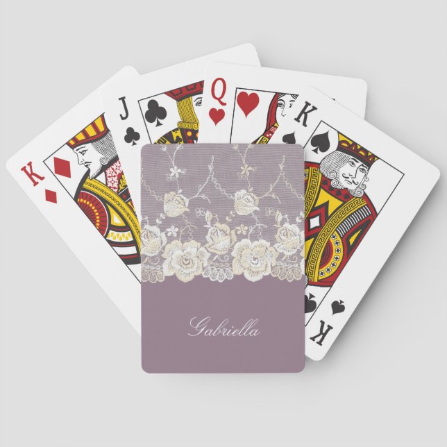 Orchid Purple White Lace Floral Poker Cards (Back)