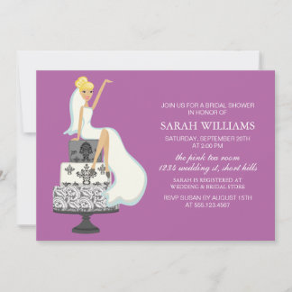 Orchid Radiant Bride on Wedding Cake Invitation