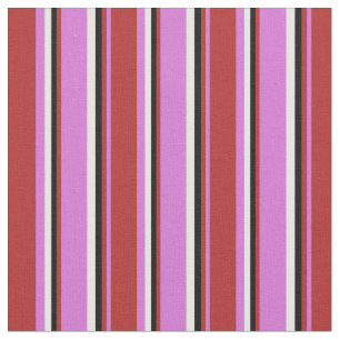 Orchid, Red, Black, and White Colored Lines Fabric