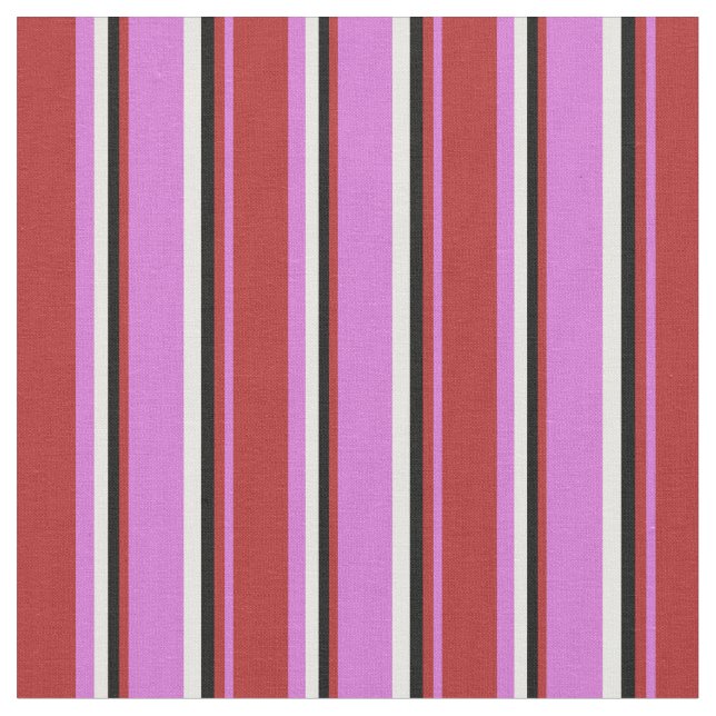Orchid, Red, Black, and White Colored Lines Fabric (Close Up)