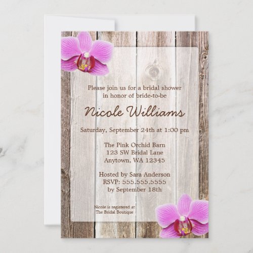 Orchid Rustic Barn Wood Bridal Shower Custom Announcements