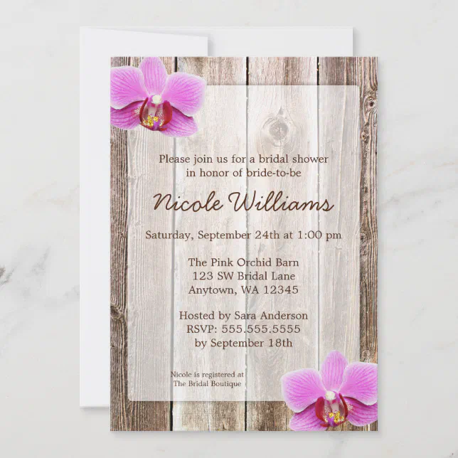Orchid Rustic Barn Wood Bridal Shower Invitation Zazzle