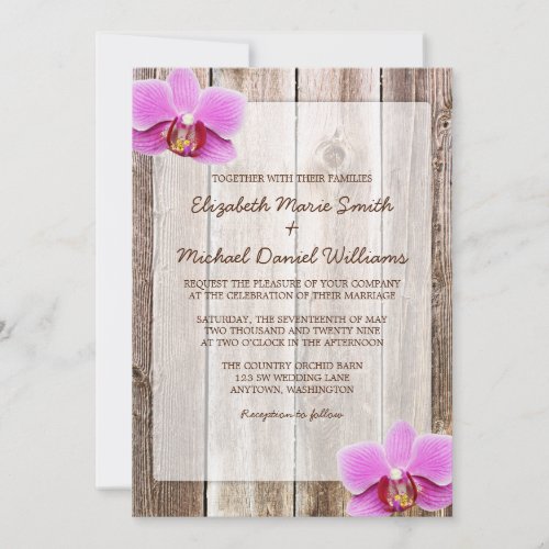 Orchid Rustic Barn Wood Wedding Invitations