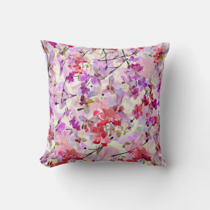 Orchid-Sakura Watercolor Backgrounds Throw Pillow