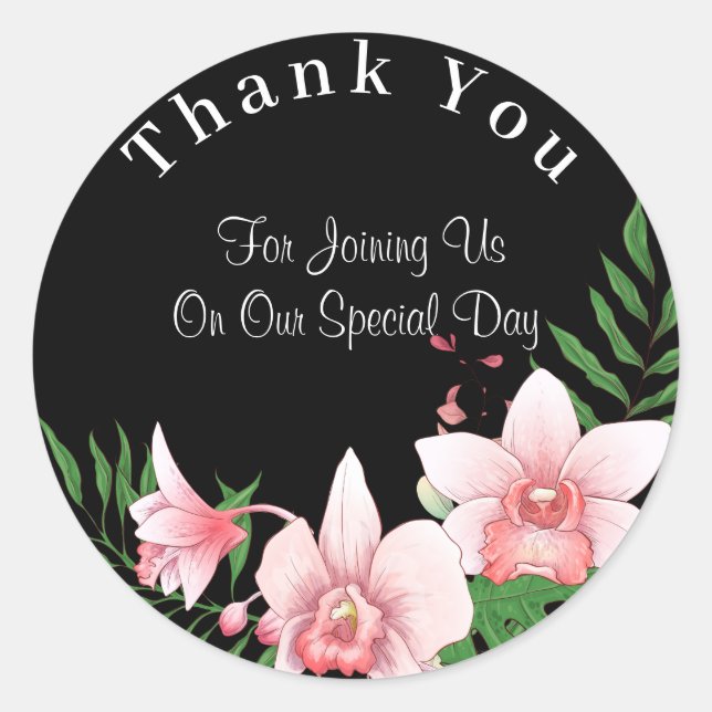 Orchid Script Wedding Thank You Classic Round Sticker (Front)