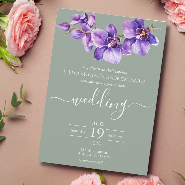 Orchid sea green Script wedding Invitation (Creator Uploaded)