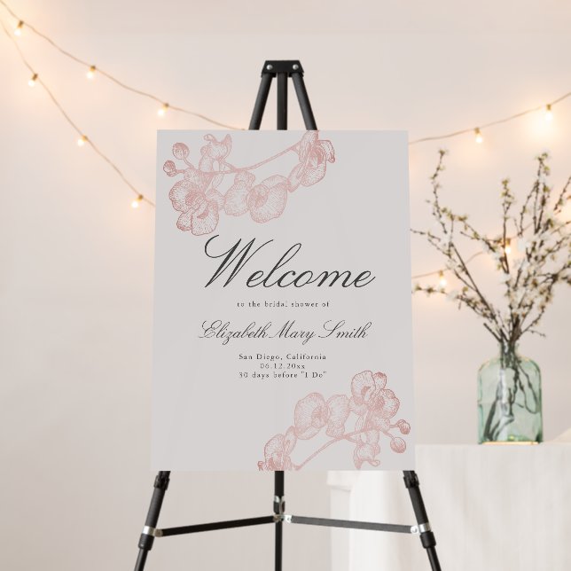 Orchid Sketch Modern Classic Bridal Shower Welcome Foam Board (In Situ (Stand))