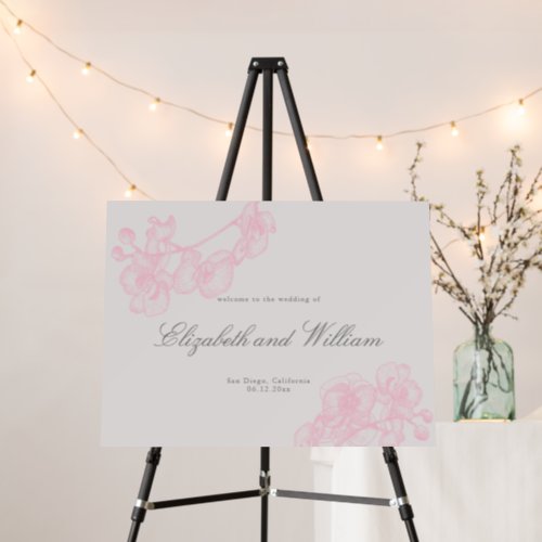 Orchid Sketch Modern Classic Chic Wedding Welcome Foam Board