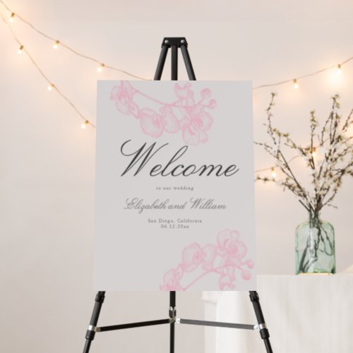 Orchid Sketch Modern Classic Pink Wedding Welcome Foam Board