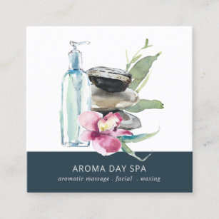 ORCHID STONE BAMBOO WATERCOLOR SPA MASSAGE THERAPY SQUARE BUSINESS CARD