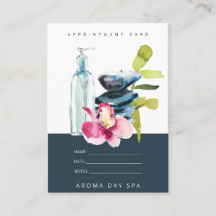 ORCHID STONE NAVY WATERCOLOR SPA MASSAGE THERAPY APPOINTMENT CARD