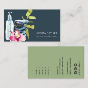 ORCHID STONE  NAVY WATERCOLOR SPA MASSAGE THERAPY BUSINESS CARD