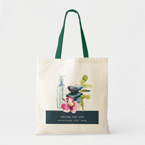 ORCHID STONE  NAVY WATERCOLOR SPA MASSAGE THERAPY TOTE BAG