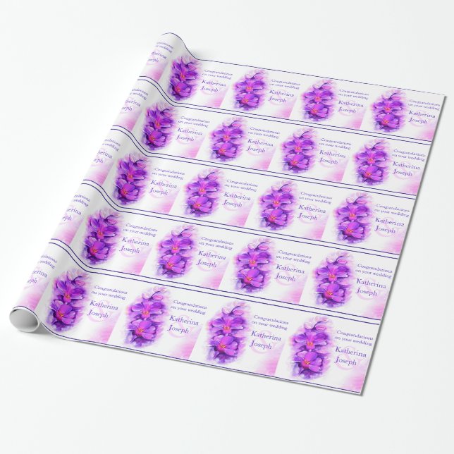 Orchid stylised purple named wedding wrap wrapping paper (Unrolled)