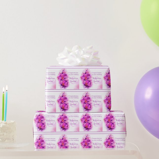 Orchid stylised purple pink named wedding wrap wrapping paper (Party Gifts)