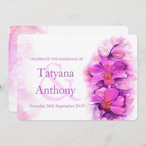 Orchid stylised watercolor purple wedding invite