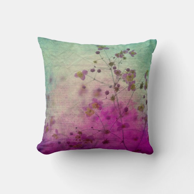 Orchid teal  purple floral and handwriting script throw pillow (Front)