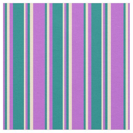 Orchid, Teal & Tan Pattern of Stripes Fabric