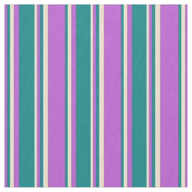 Orchid, Teal & Tan Pattern of Stripes Fabric (Close Up)