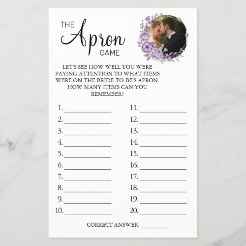 Orchid The Apron Bridal shower game card Flyer