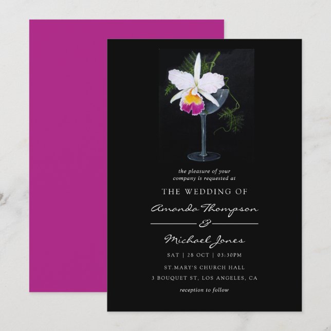 Orchid-Themed Wedding Invitation (Front/Back)