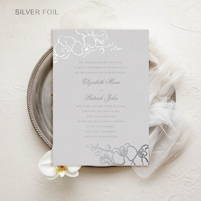 Orchid Timeless Ivory Classic Formal Wedding Foil Invitation (orchid wedding invitation formal traditional classic parents ivory faux embossed art sketch foil)