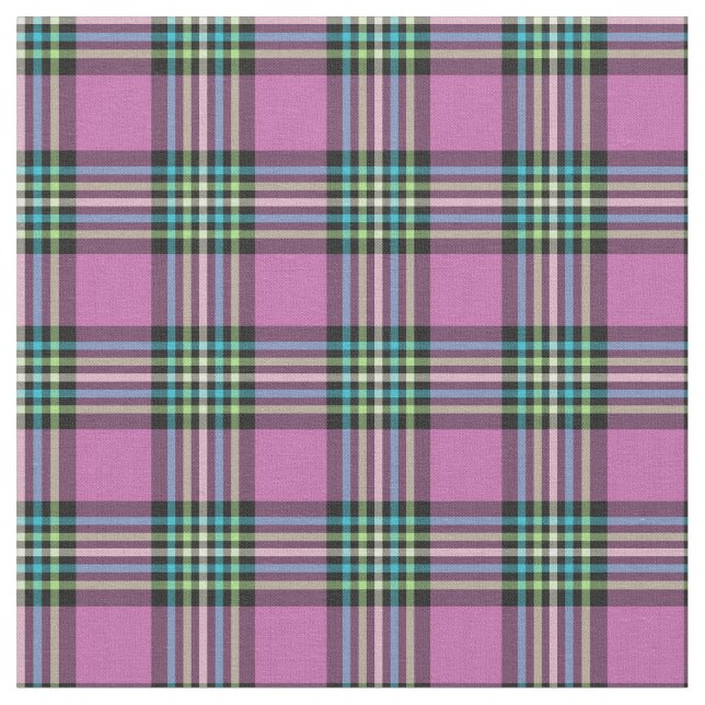 Orchid, Turquoise and Lime Green Fashion Plaid Fabric (Close Up)