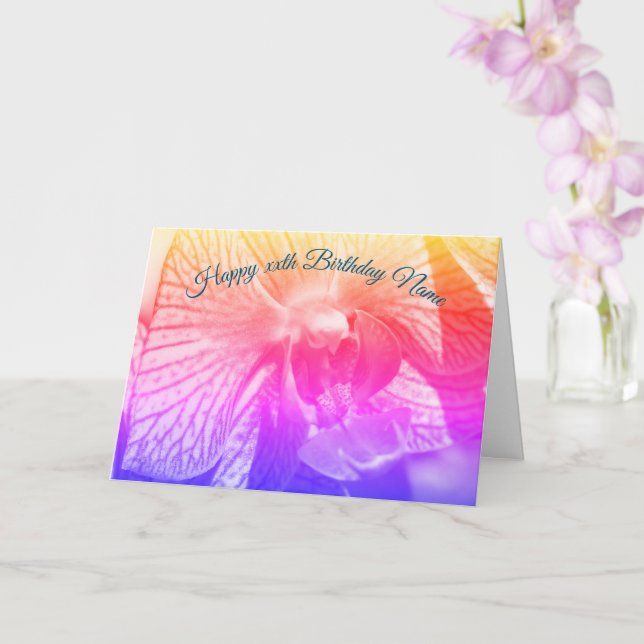Orchid Up Close Rainbow Personalized Birthday  Card (Orchid)