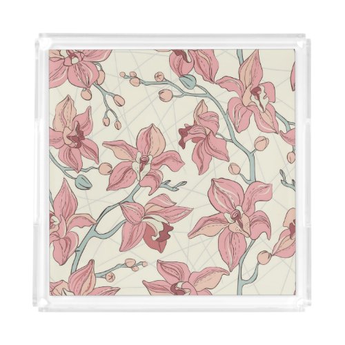 Orchid Vintage Pattern Elegant Paper Acrylic Tray