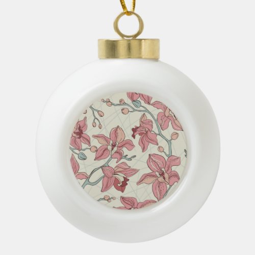 Orchid Vintage Pattern Elegant Paper Ceramic Ball Christmas Ornament