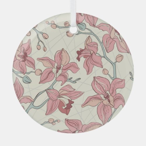 Orchid Vintage Pattern Elegant Paper Glass Ornament