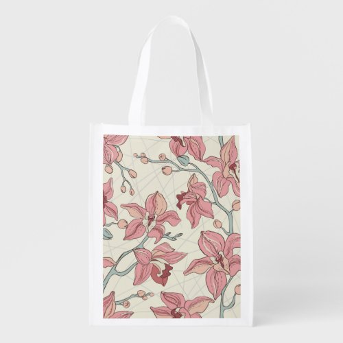 Orchid Vintage Pattern Elegant Paper Grocery Bag