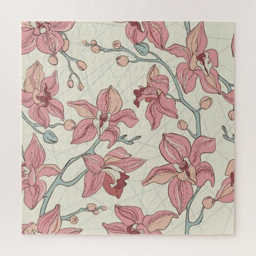 Orchid Vintage Pattern Elegant Paper Jigsaw Puzzle