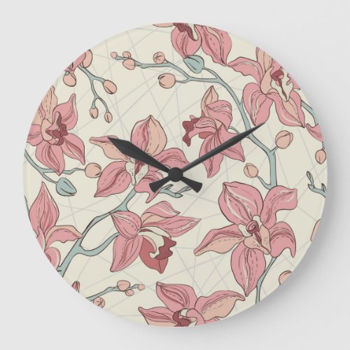 Orchid Vintage Pattern Elegant Paper Large Clock