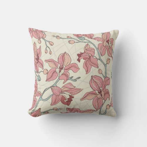 Orchid Vintage Pattern Elegant Paper Throw Pillow