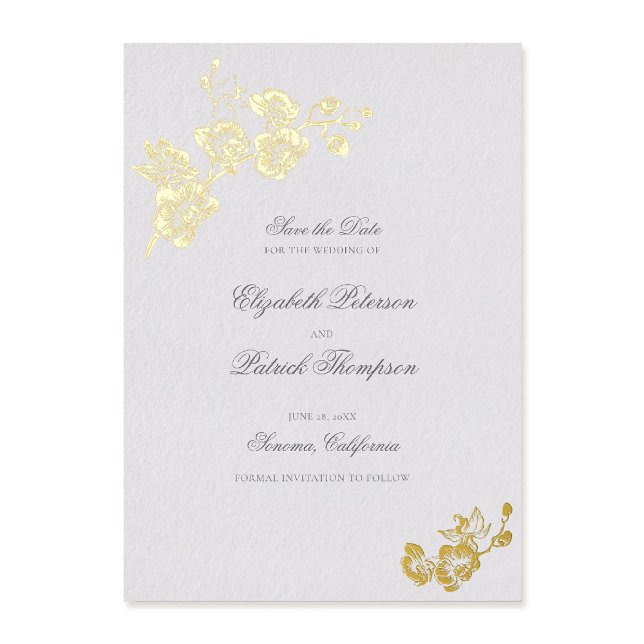Orchid Vows Ivory Formal Classic Wedding Save Date Foil Invitation (formal wedding save the date card orchids gold foil modern classic traditional art ivory elegant)