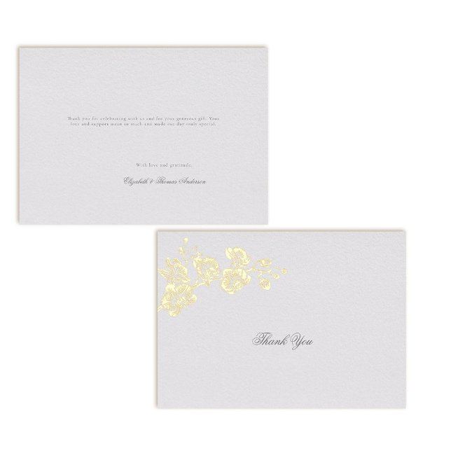 Orchid Vows Ivory Formal Classic Wedding Thank You Foil Invitation (formal wedding thank you card orchids gold foil modern classic traditional art ivory elegant royal)