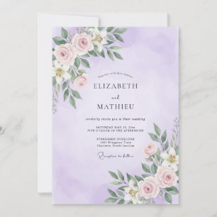 Orchid Watercolor Leaf Wedding Invitation
