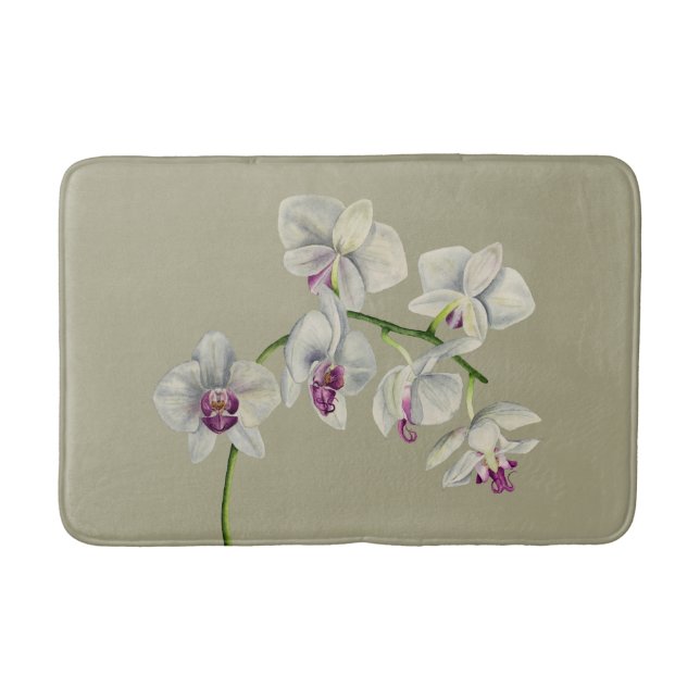 Orchid Watercolor Painting Bath Mat (Front)