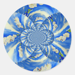 Orchid Watercolor painting, breeze, Clouds Mandala Classic Round Sticker