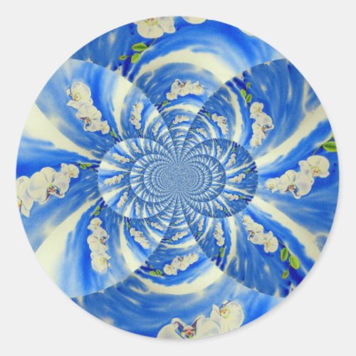 Orchid Watercolor painting breeze Clouds Mandala Classic Round Sticker