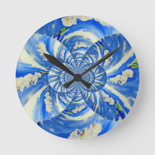 Orchid Watercolor painting breeze Clouds Mandala Round Clock