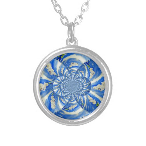 Orchid Watercolor painting breeze Clouds Mandala Silver Plated Necklace