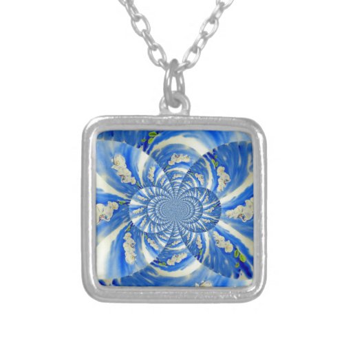 Orchid Watercolor painting breeze Clouds Mandala Silver Plated Necklace