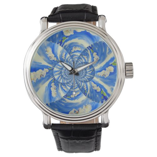 Orchid Watercolor painting breeze Clouds Mandala Watch