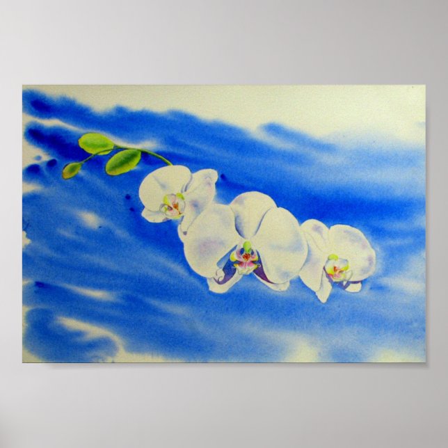 Orchid Watercolor painting, breeze, Clouds Poster (Front)